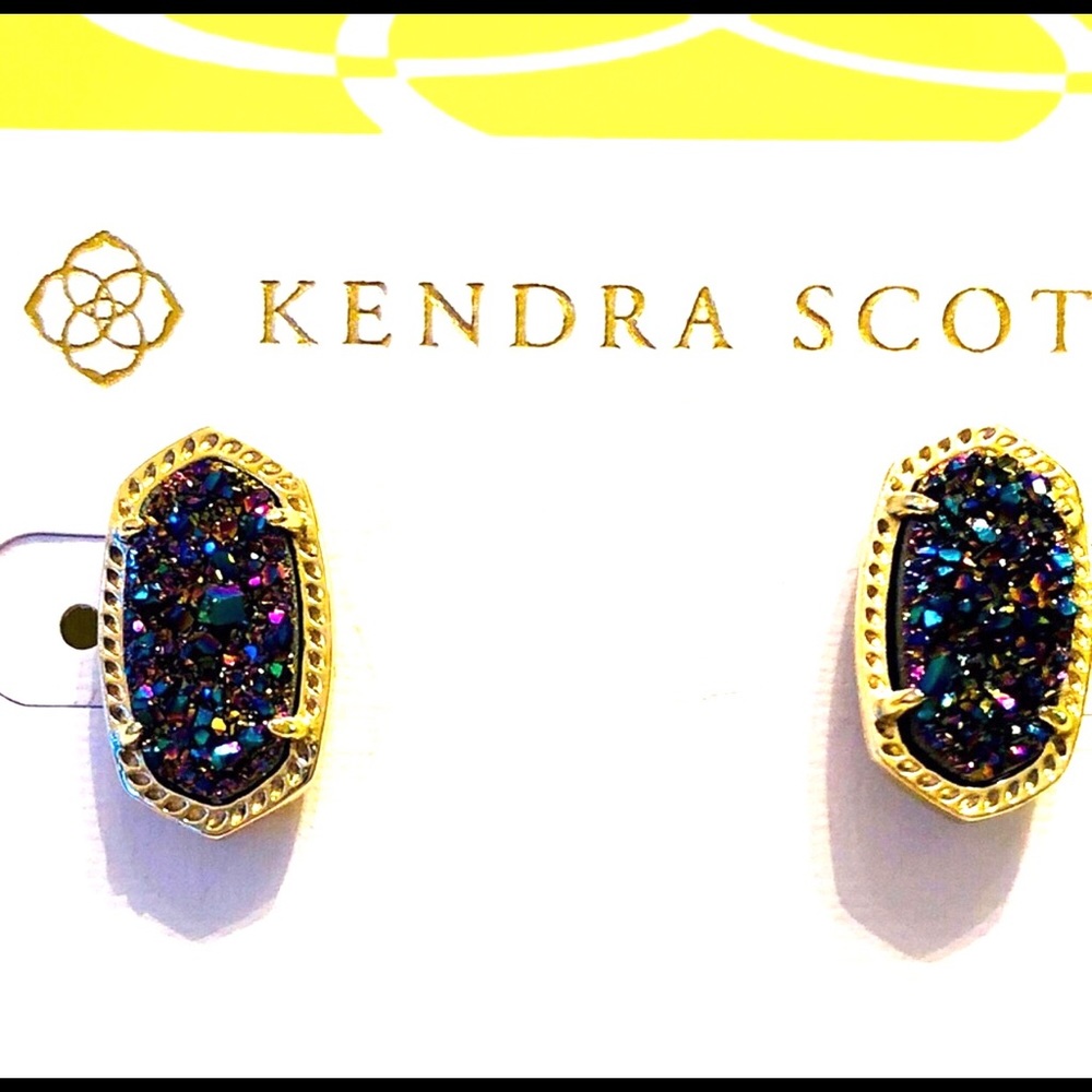 NWT Kendra Scott RARE & Retired Ellie Earrings Multi Colored Drusy Yellow Gold! - Picture 8 of 17